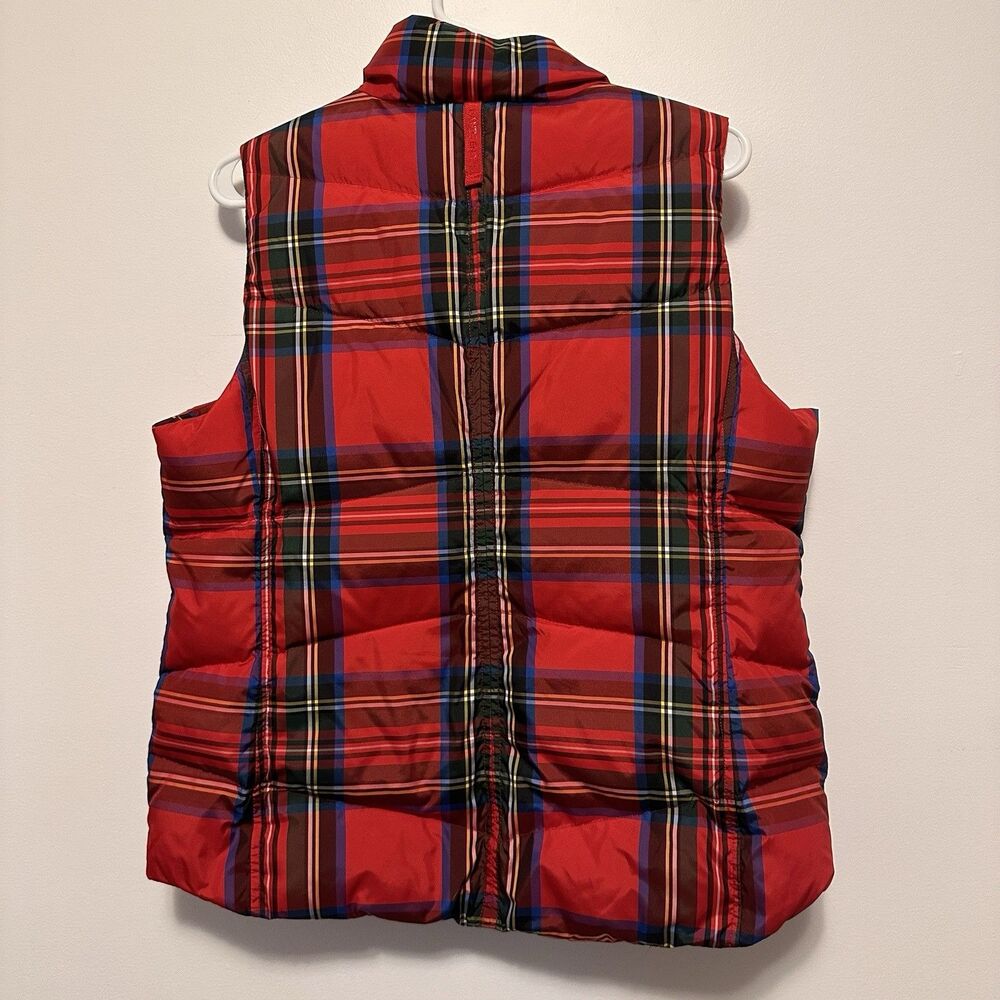 Lands End Womens Sz M Down Fill Red Tartan Plaid Puffer Vest Full Zip Preppy - Picture 6 of 6